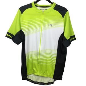 Nishiki Sportswear Lime Green Crew Neck Short Sleeve Full Zip Cycling Jersey L
